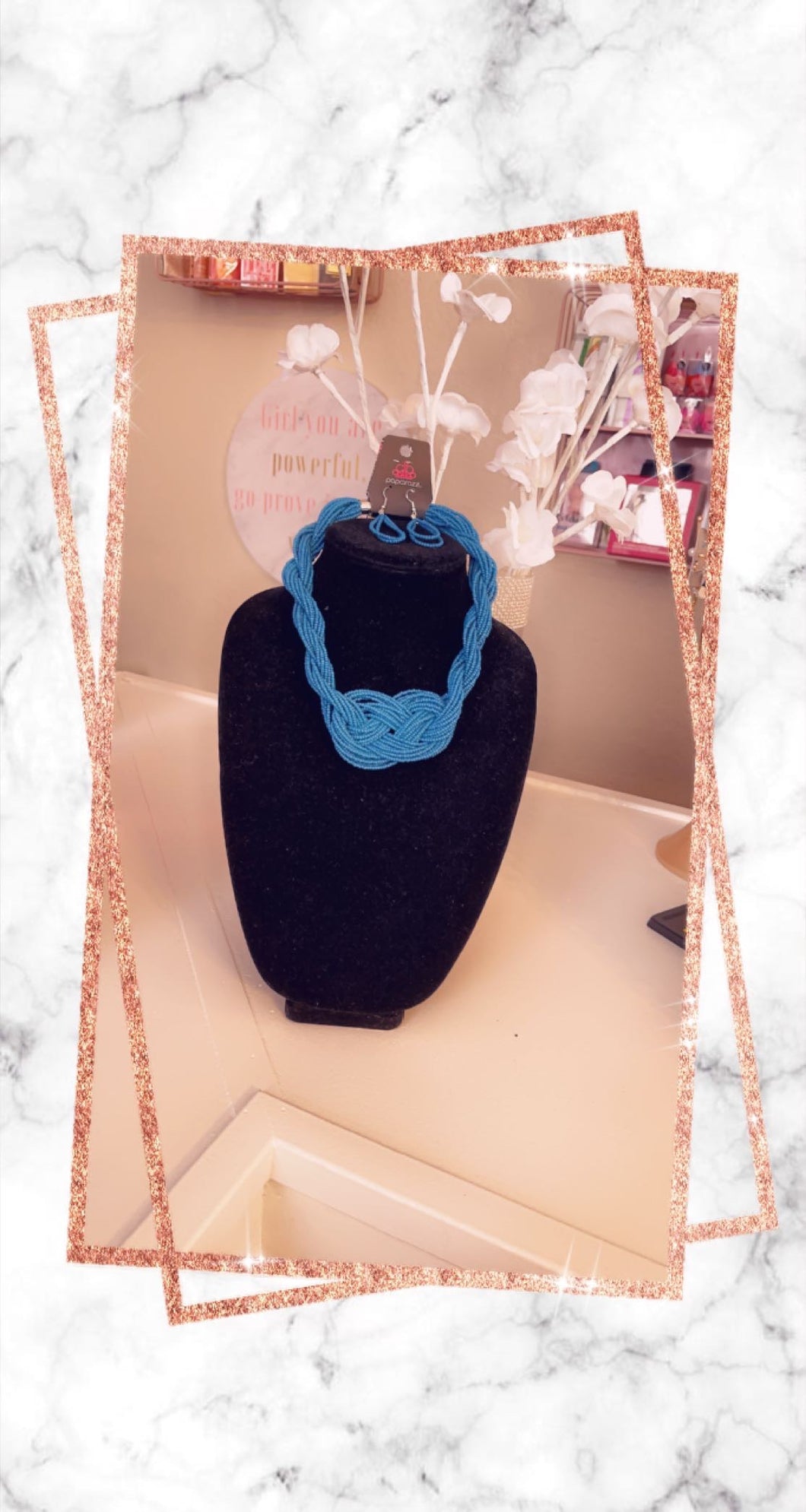 Blue Rope Style Earrings & Necklace Set