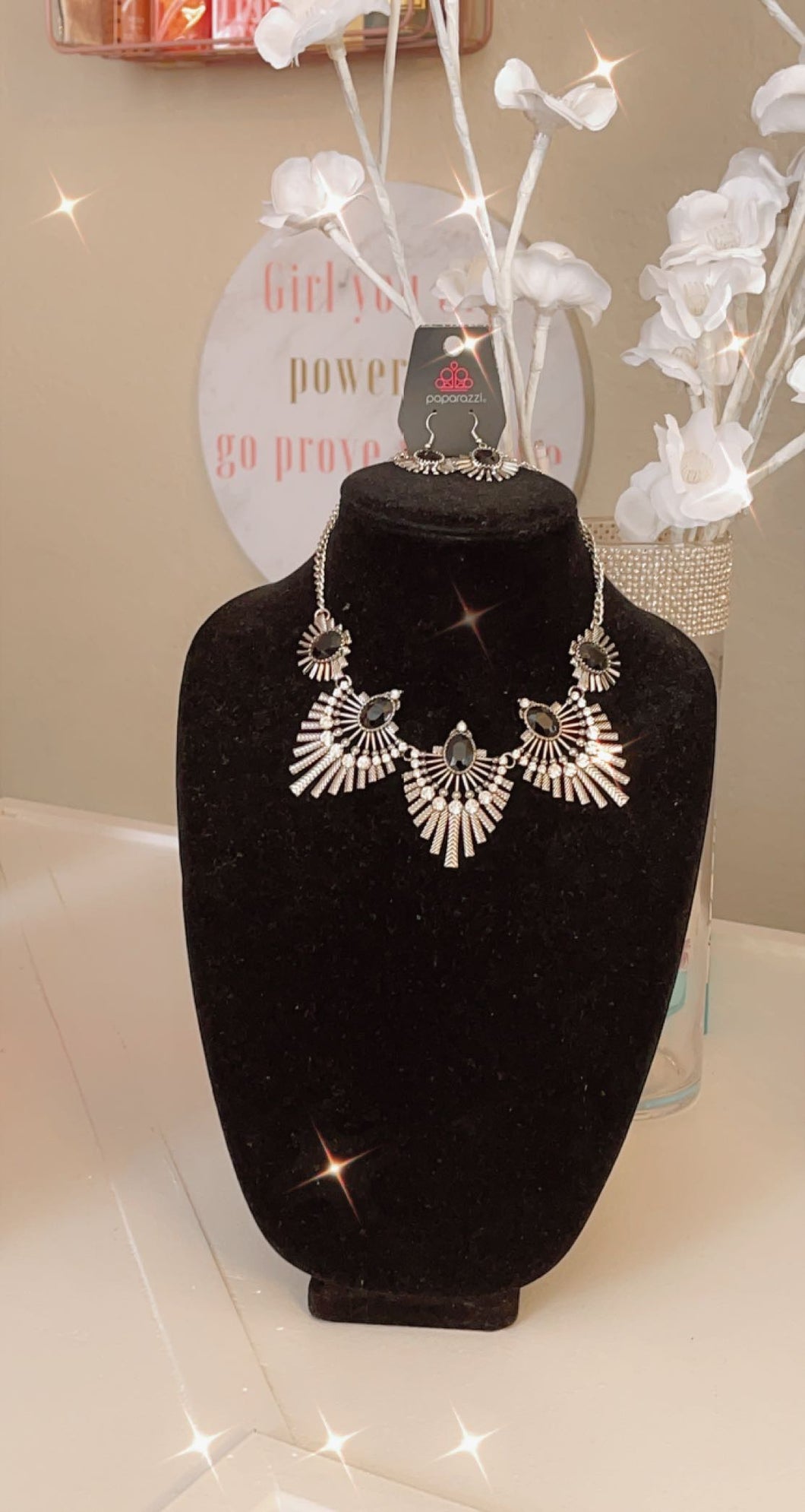 Black & Silver Luxurious Earrings & Necklace Set