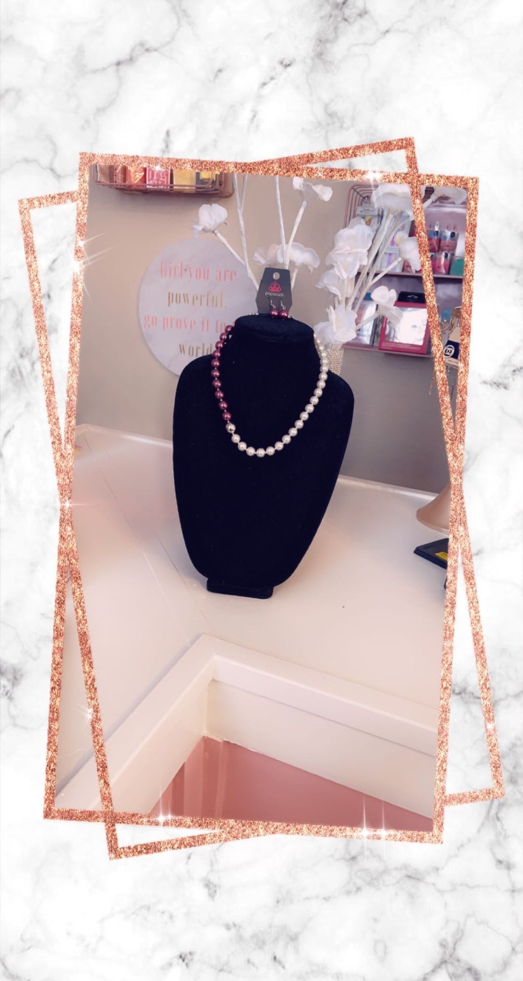 Pink & White Pearls Earrings & Necklace Set