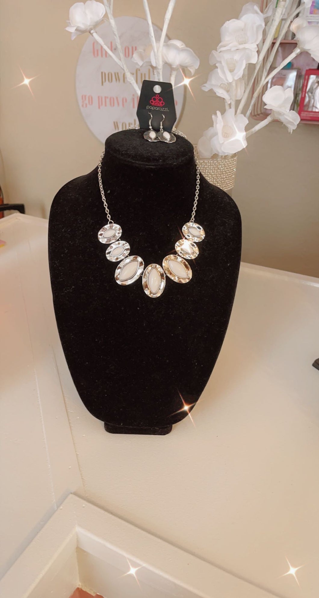 Embedded Pearls Earrings & Necklace Set