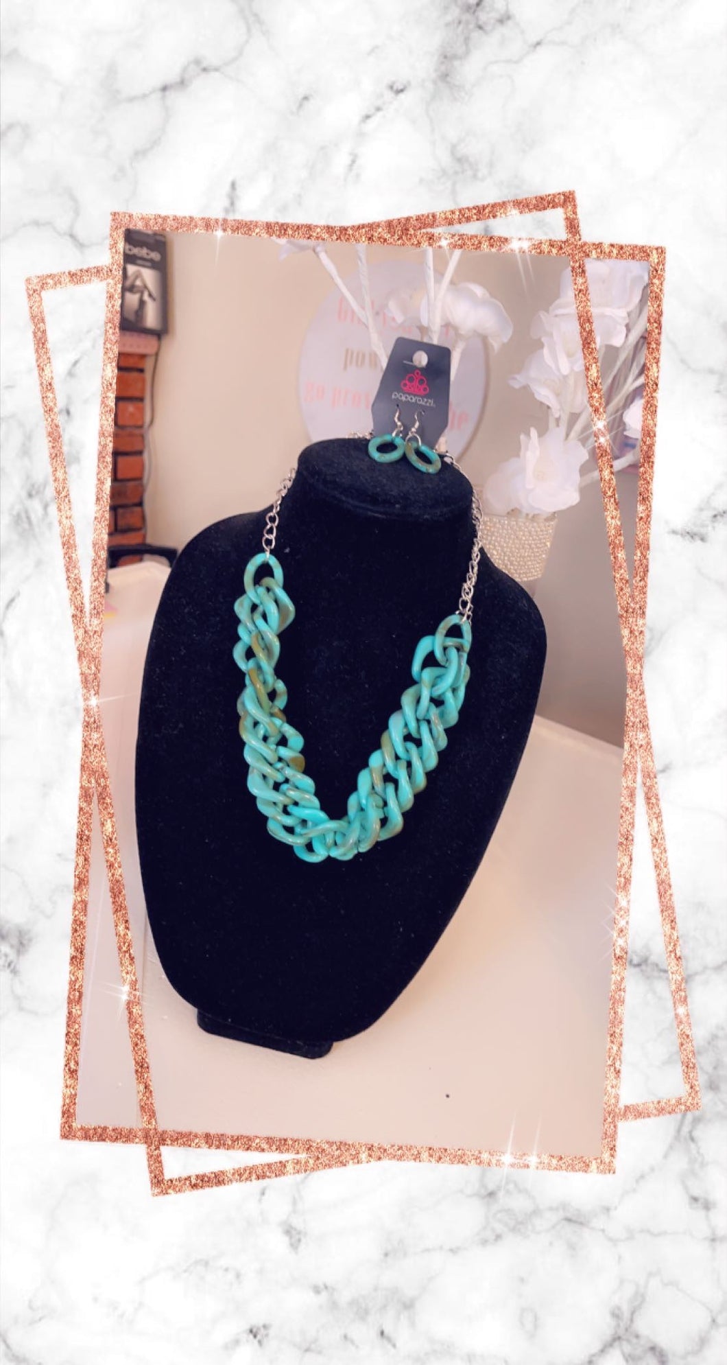 Turquoise Links Earrings & Necklace Set