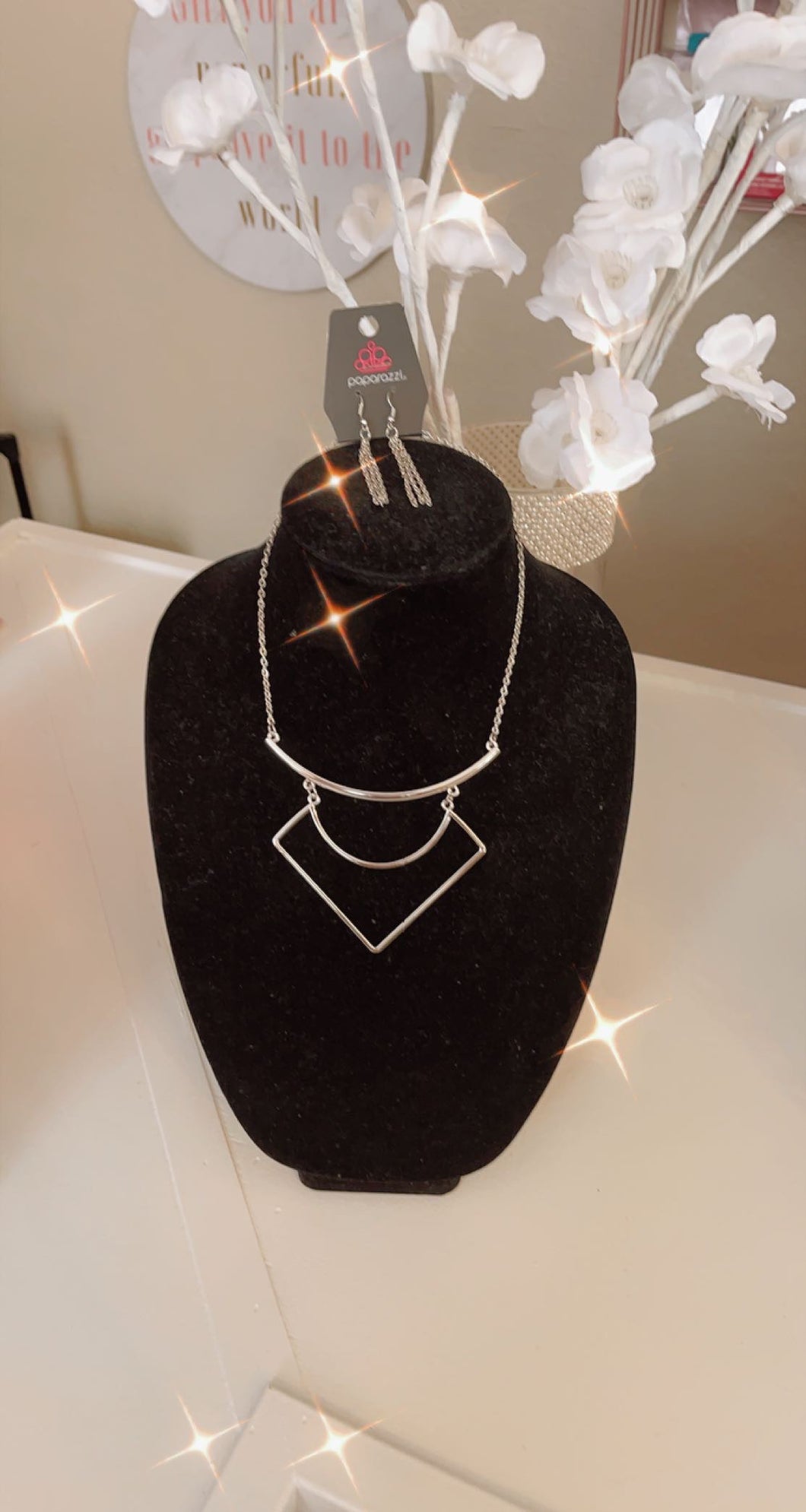 Silver Abstract Earrings & Necklace Set