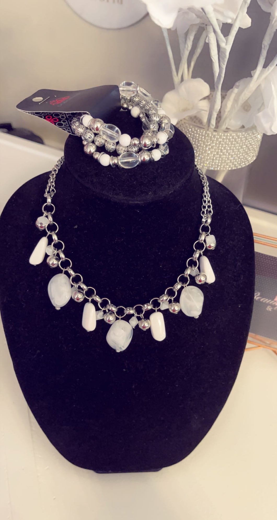 White Beads Bracelet & Necklace Set