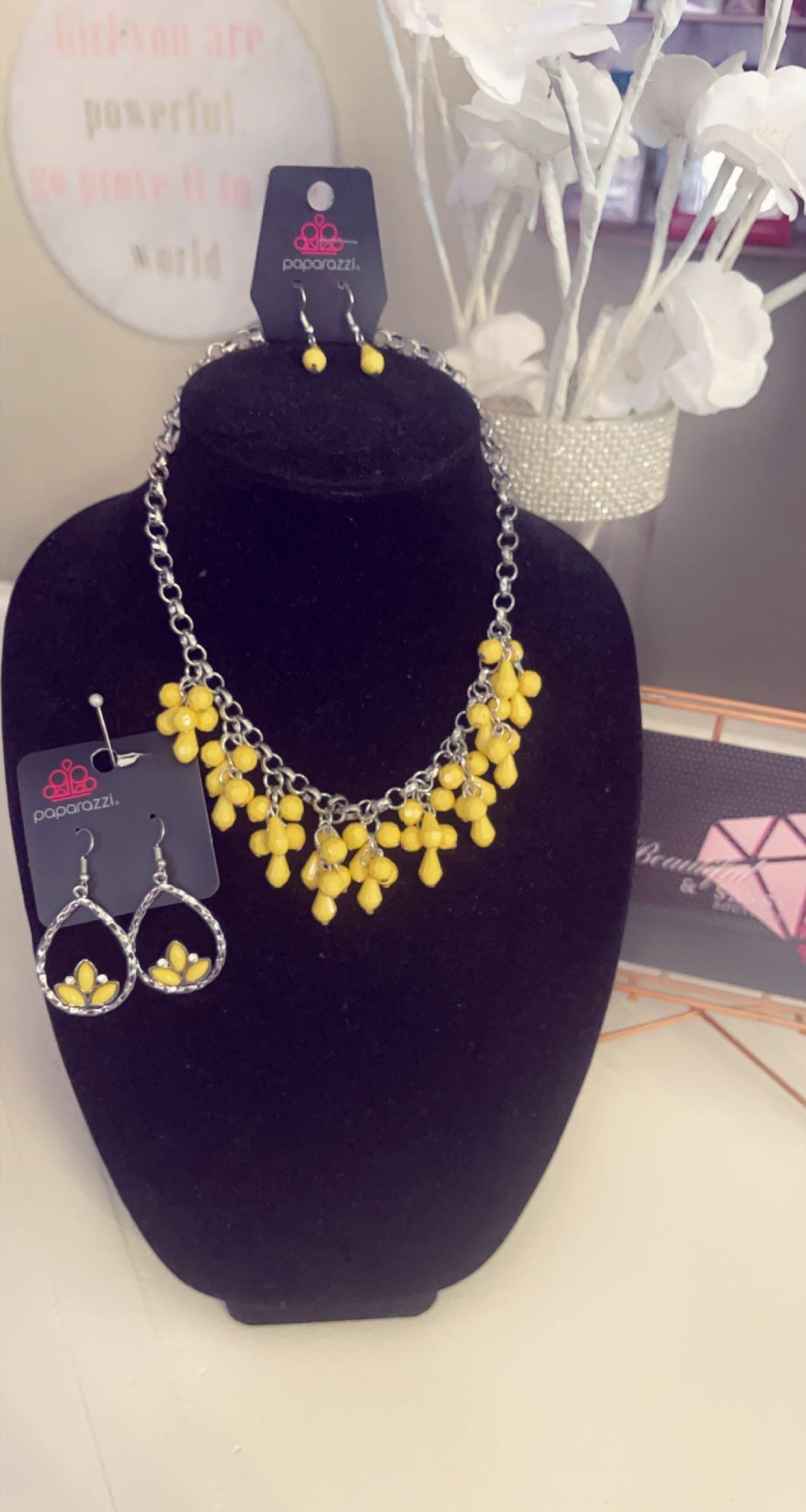 Yellow Rain Earrings & Necklace Set