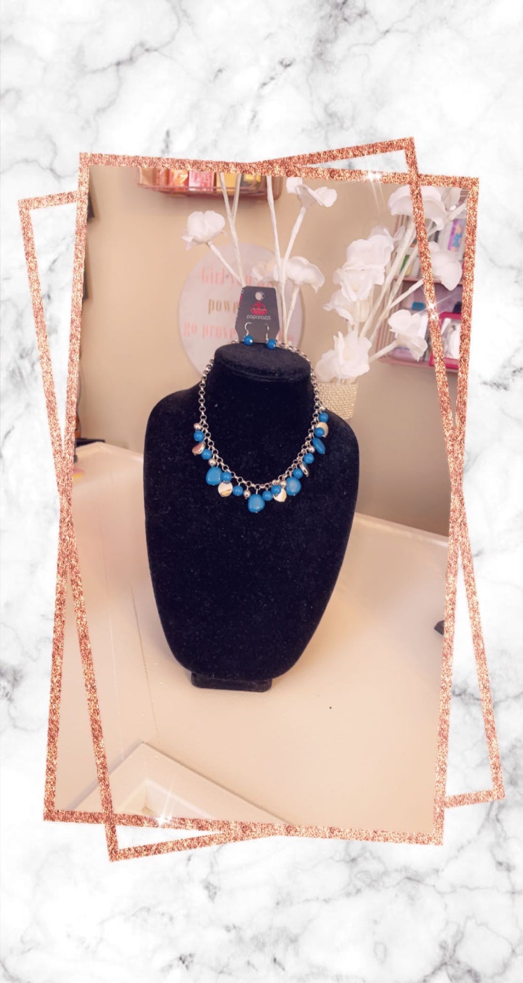 Royal Blue Beaded Earrings & Necklace Set